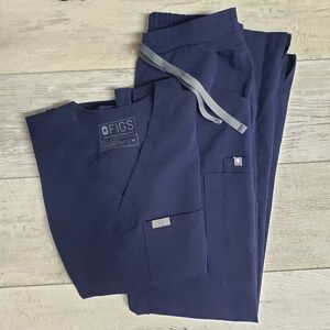 FIGS Technical Collection Navy Blue Medical Scrub Set Size XS V-Neck Pocket